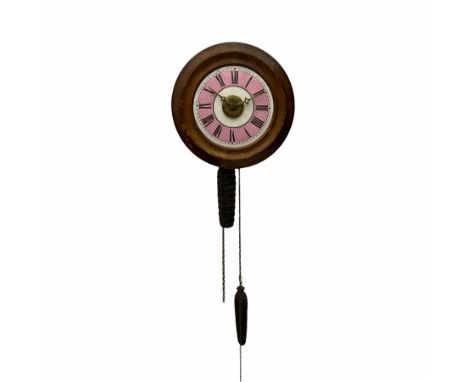 A late 19th century German �Postmans� wall clock, thirty-hour weight driven movement with wooden plates, brass wheels and ste
