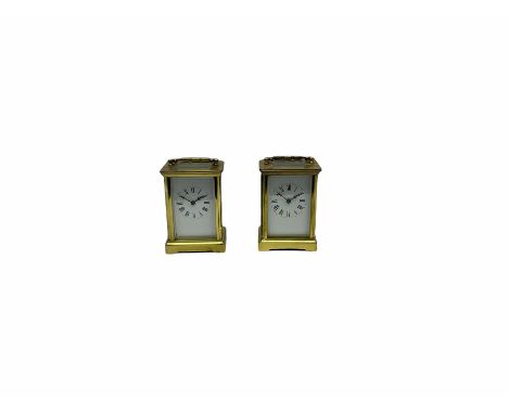 A pair of identical late 19th century French carriage clocks in Corniche cases, timepiece movement with a platform cylinder e