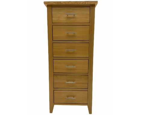 Solid light oak six drawer pedestal chest Dimensions: Height:&nbsp;107cm&nbsp; Length/Width:&nbsp;51cm&nbsp; Depth/Diameter:&