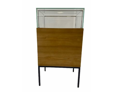 Light oak display case on stand, fitted with drawer and cupboard, illuminatedDimensions: Height:&nbsp;102cm&nbsp; Length/Widt