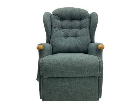 Sherborne England Lyndon electric reclining armchair, upholstered in Highland Baltic fabric, light oak legsDimensions: Height