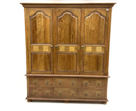 Barker and Stonehouse mango wood and flagstone triple wardrobe, three doors above four drawers and single cupboardDimensions:
