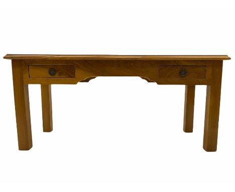 Yew coffee/console table, two drawersDimensions: Height:&nbsp;55cm&nbsp; Length/Width:&nbsp;121cm&nbsp; Depth/Diameter:&nbsp;