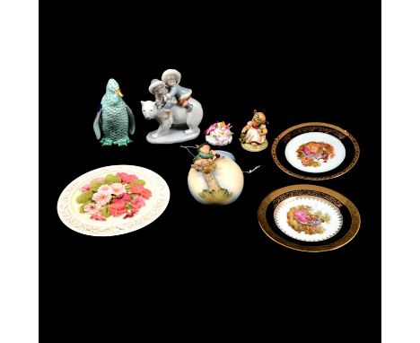 Quantity of modern collectable and decorative ceramics and glass: Lladro Eskimo and polar bear group, Herend Penguin, Goebel 