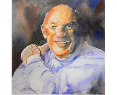 John Clarke,Stirling Moss, portrait,watercolour,21x20cm,a photographis portrait, and two racing prints.Qty: 4