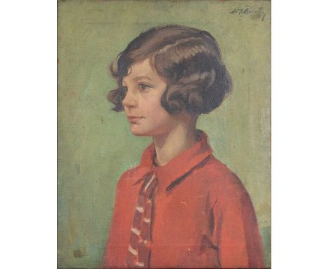 William Ramsden Brealey, Portrait of Jean - the artist's daughter, aged 8, 1928oil on canvas, signed, titled verso,50.5cm x 4