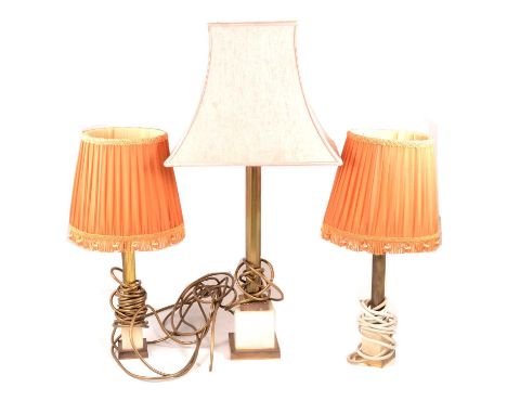 Fluted brass table lamp, on an onyx plinth; and two others.Qty: 3