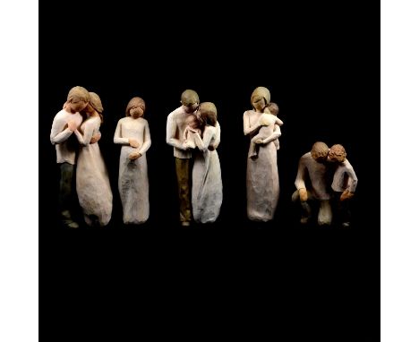 Collection of seventeen modern Willow Tree figures designed by Susan Lordi, including family groups, 'Promise', 'Cherish', 'C