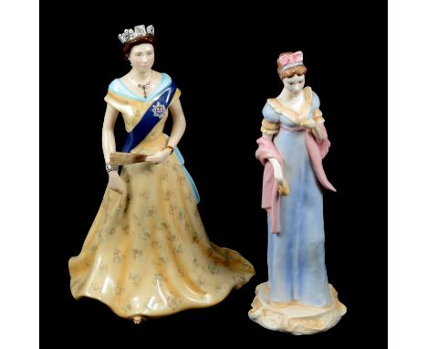 Royal Worcester HM Queen Elizabeth II Diamond Jubilee 2012 figurine, number 384/2500, 23cm, and another figure 'Anne Elliott 