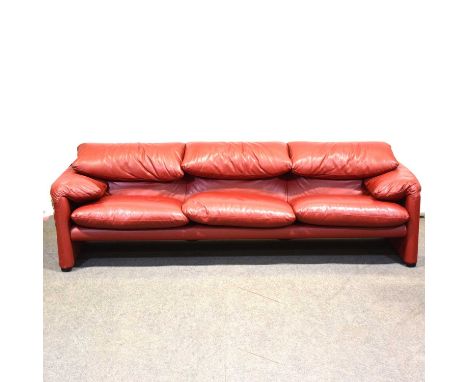 A leather 'Maralunga' sofa, designed by Vico Magistretti for Cassina, with adjustable headrests, with single footstool made t