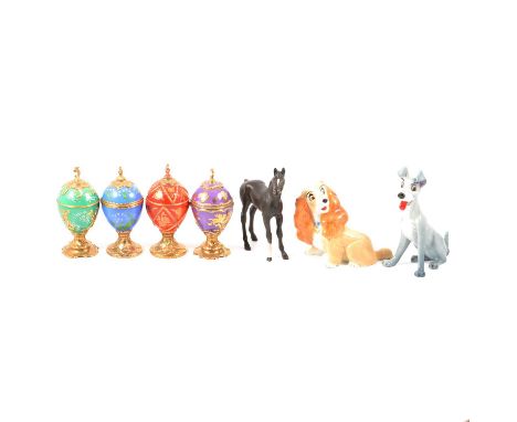 Collection of twelve musical eggs by House of Faberge, Wade Disney figures, Doulton Bramley Hedge figures, and a decorative p