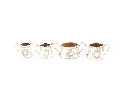 Collection of electroplated and Britannia metalware, including tea services; coffee pot; dessert basket; butter dish; sugar b