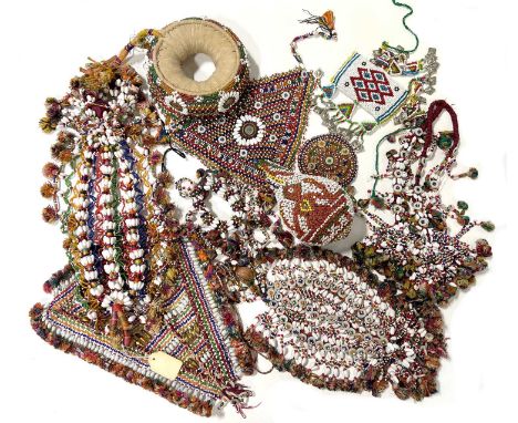 Collection of Rabari beadwork, including jewellery, adornments, etc, profusely worked with beads and shells.