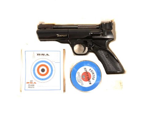 Webley Tempest air pistol, .177 calibre (4.5mm), boxed, with three tins of other-calibre pellets (.22 and 2x .25)Condition re