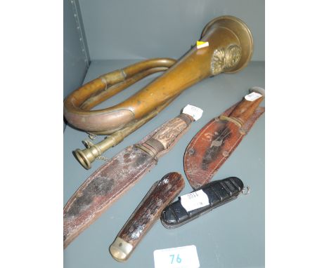 A selection collectable items including small dagger and Welsh Royal Fusiliers bugle
