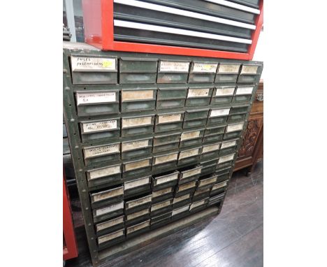 A set of vintage metal parts drawers