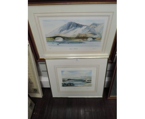 Two Limited Edition prints after Geoffrey Cowton, Grange in Borrowdale, signed, 10.5in x 18in and Winter at Alcock Tarn, sign
