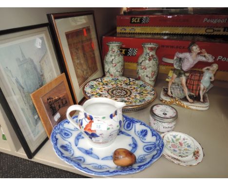 A selection of ceramics, pictures and Nao figure group
