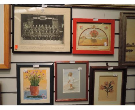 A selection of prints photo and original artwork including 1948 regimental photograph