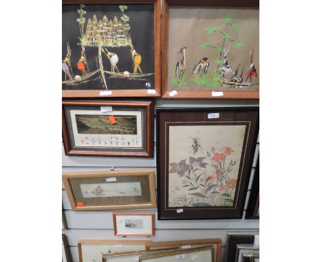 A selection of Oriental and Chinese prints and art work including signed and seal stamped 