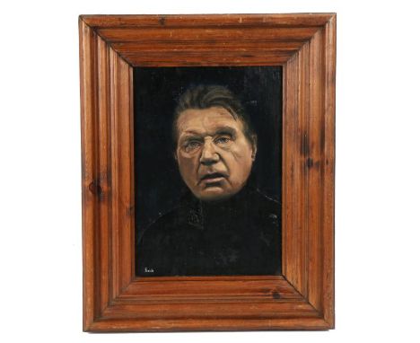 Dennis Smith (British, 20th century) Portrait of Francis Bacon, signed, inscribed verso, oil on panel, 33.5cm x 23cm.