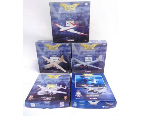 FIVE 1/144 SCALE CORGI AVIATION ARCHIVE DIECAST MODELS  comprising a No.47205, Avro York 'R.A.F.'; No.AA31401, Comet 4 'Royal