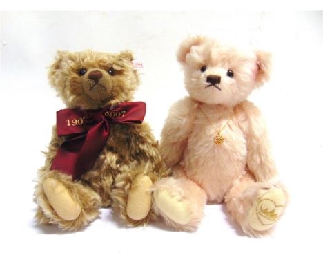 TWO STEIFF COLLECTOR'S TEDDY BEARS  comprising 'England's Rose' (EAN 661983), Danbury Mint exclusive, pale pink, limited edit