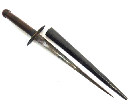 A LATE 17TH CENTURY JAMES II/VII PLUG BAYONET  the 29cm steel blade of triangular cross-section and with impressed marks at t