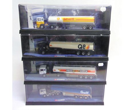 FOUR CORGI DIECAST MODEL COMMERCIAL VEHICLES  comprising a No.75102, E.R.F. EC Series Tanker 'Shell'; No.75301, Leyland DAF T