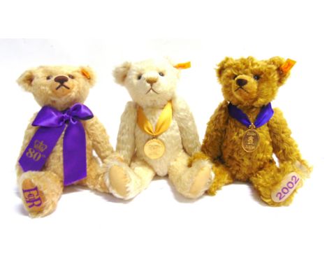 THREE STEIFF COLLECTOR'S TEDDY BEARS  comprising 'The Millennium Bear' (EAN 654701), Danbury Mint exclusive, blonde, serial n