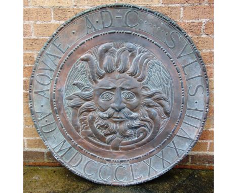 [ARCHITECTURAL SALVAGE]. A VICTORIAN LARGE CIRCULAR EMBOSSED COPPER PLAQUE  by Billing &amp; Co., London, originally affixed 