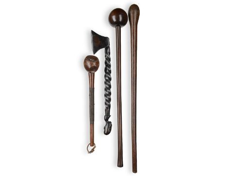 Tribal: Two knobkerries, an axe and a club  Kenya the largest 82cm.; 32ins long