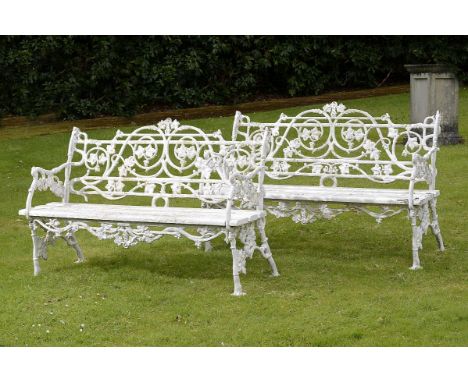 Garden Bench: A pair of rare Val d’Osne foundry cast iron seats    circa 1870  150cm.; 59ins long    A similar but not identi