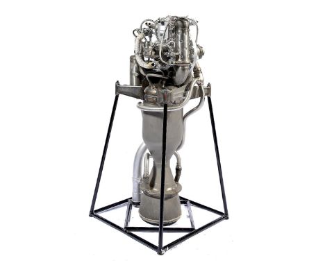 A rare small ISAYEV liquid fuel engine on stand  Russian, 1957 102cm.; 40ins high  This liquid bi-propellant rocket motor is 