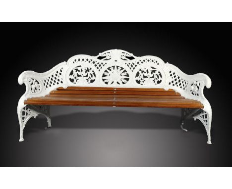 Garden Bench: A rare Dalkeith foundry Louis XV style cast iron seat    circa 1870  with diamond registration stamp  188cm.; 7