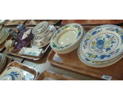 Two trays of china to include; Mason's 'Regency' plates and bowls, Royal Winton toast rack on stand with matching lidded sucr