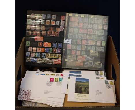 Box with stockbook of GB Queen Victoria Penny Reds to 1970s, mint and used, and four small boxes of First Day Covers, Definit