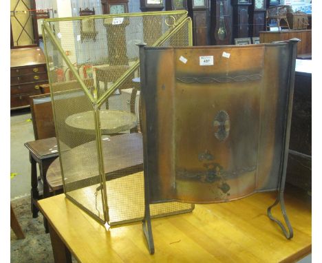 Early 20th Century copper firescreen, together with another brass mesh firescreen. (2)(B.P. 21% + VAT) 