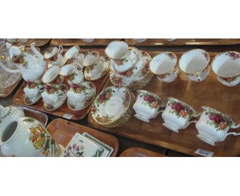 Five trays of Royal Albert 'Old Country Roses' design bone china dinnerware and teaware items to include; dinner plates, bowl