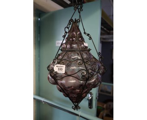 Purple glass moulded light fitting with metal mounts. (B.P. 21% + VAT) 