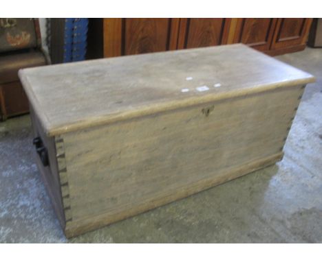 Vintage pine trunk with fitted candle box and metal hinges and carrying handles.(B.P. 21% + VAT) 
