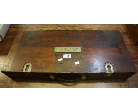 0.5 inch MK IV mounting tools and spare parts, Mahogany box with leather handle . (B.P. 21% + VAT)