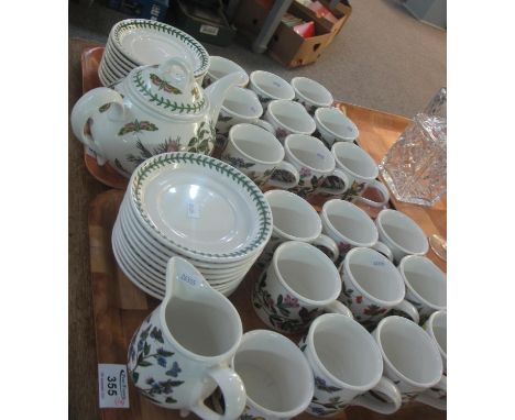 Two trays of Portmeirion pottery 'The Botanic Garden' design items, mainly to include; mugs and saucers, cream jug, sucrier a