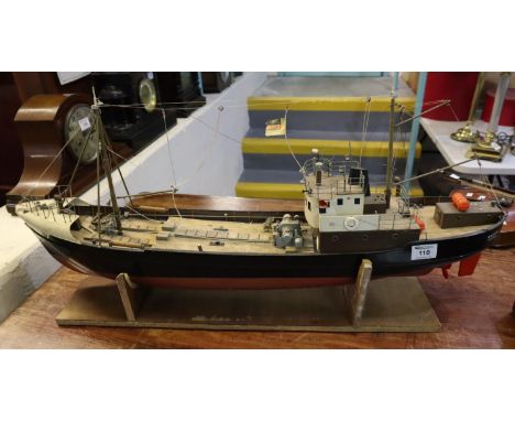 German model study of a wooden trawler 'Wotan' with a fishing registration AE7 from Emden Germany, scale 1:50. Remote control