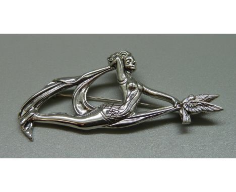 An Art Deco style silver lady's brooch, 10g 