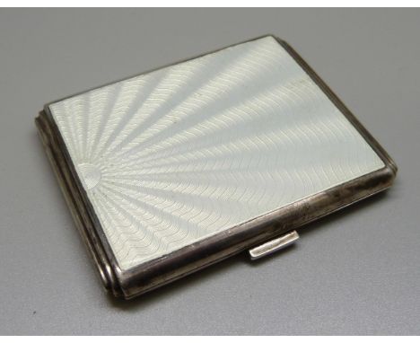 A silver and enamel Art Deco sunburst cigarette case, Birmingham 1937, 83mm x 67mm, 107g 