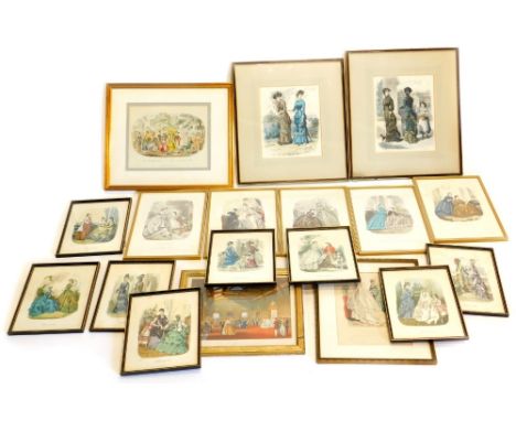 By and after Cruikshank. A Scene in Kensington Gardens, coloured book plate (late edition), 23cm x 29cm, various other fashio