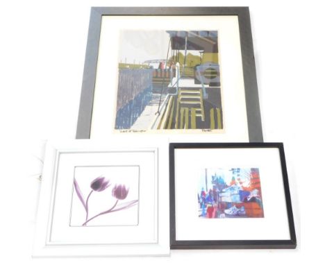 James Stanford Perrott (1917-2001). Lock at Teddington, coloured print, and two artist signed prints. (3)