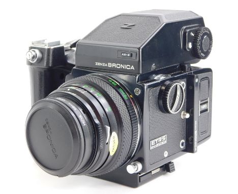 A Zenza Bronica ETRS SLR film camera, fitted with a Zenzanon 75mm f2.8 lens, with a Zenzanon 150mm f4 medium Telephoto lens, 