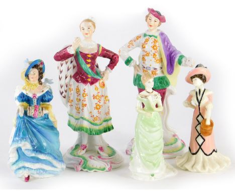 Various figure groups, Wedgwood The Romantic, limited edition number 652/9500, 17cm high, other Coalport, Spode Chelsea figur